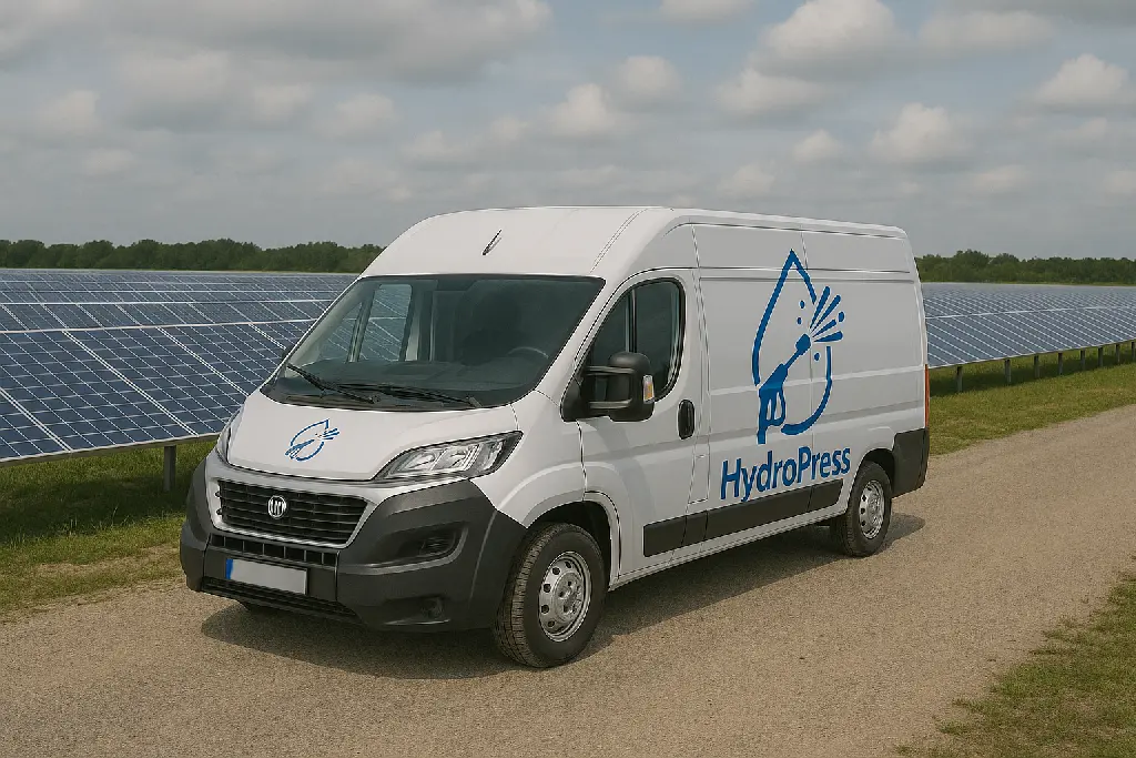 Firmowy bus HydroPress z profesjonalnym sprzętem do mycia ciśnieniowego